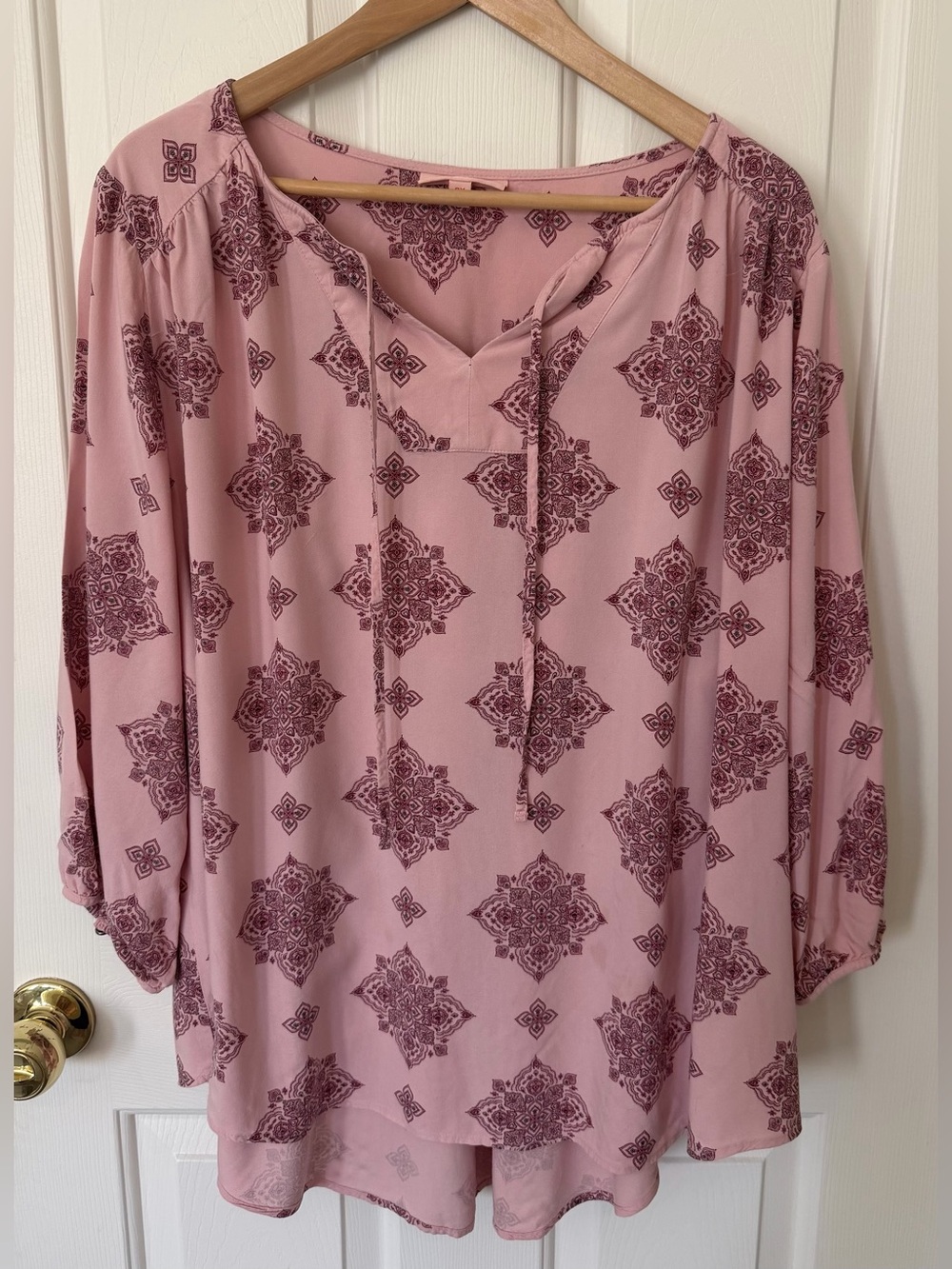 EVRI Dusty Rose Printed Peasant Tunic